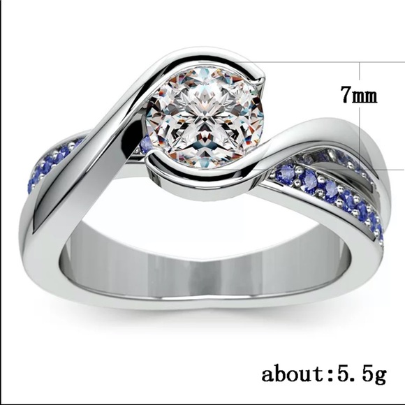 New 925 Silver Double Deck Sapphire Ring - Picture 3 of 6